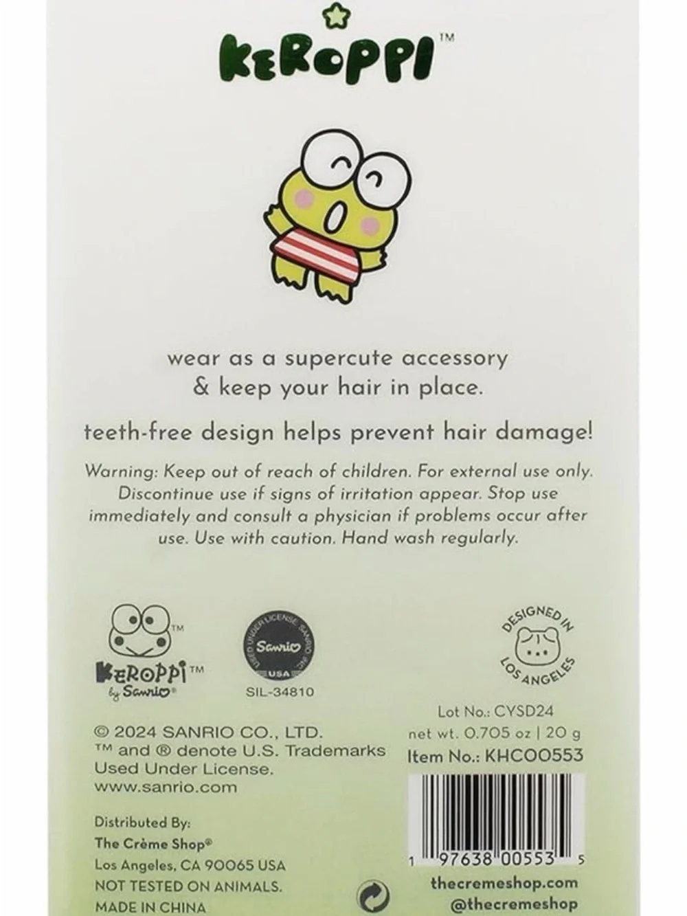 Keroppi Green Crease-Free Hair Clips - 4 Pack
